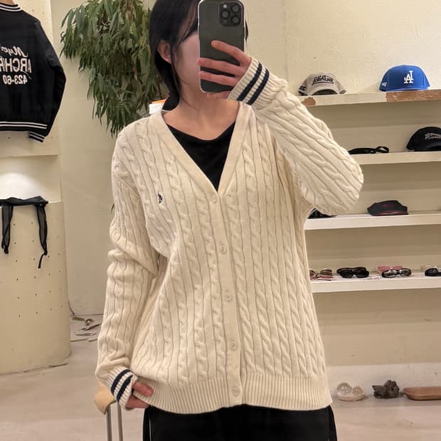 빈티지 케이블 니트 가디건 아이보리 U406