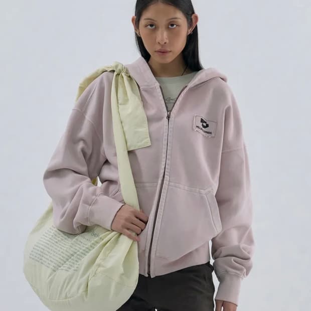 웰빙 익스프레스 로고 패치 후드집업 핑크 m