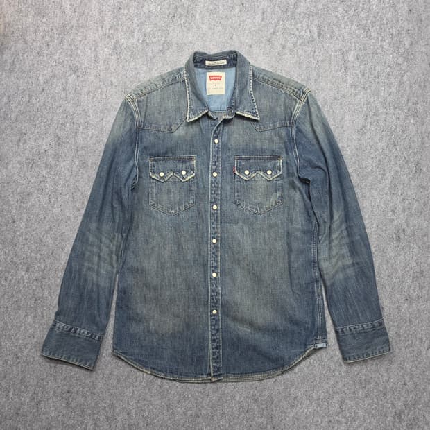 리바이스 웨스턴 투포켓 빈티지 슬림핏 데님 셔츠 청셔츠 M