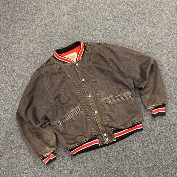 L)90‘s 에드윈 흑청 바시티 자켓