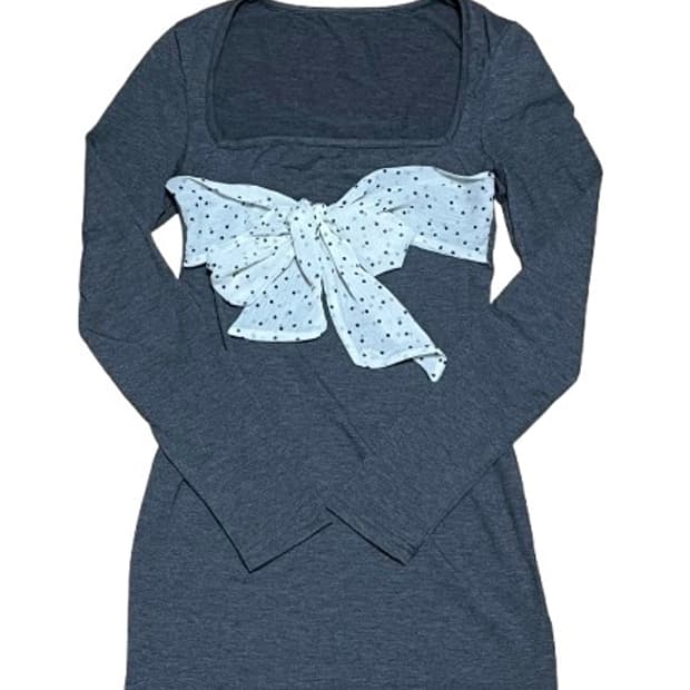 오네갸루 도트 리본 미니 원피스