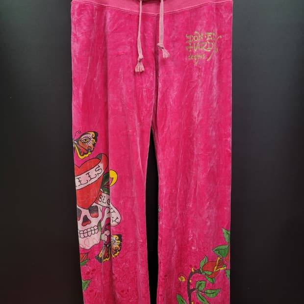 Ed Hardy 에드하디 올드스쿨 펑크 벨루아 트랙팬츠
