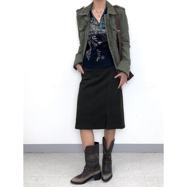 빈티지 카키 스커트