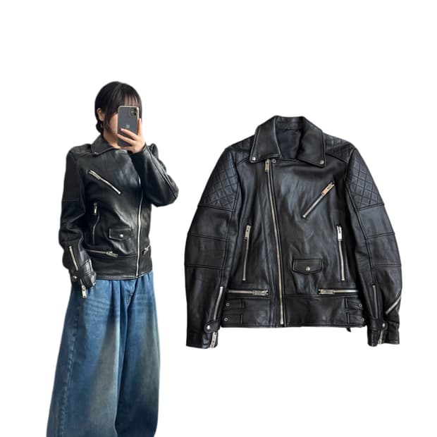 사선 바이커 멀티지퍼 리얼레더 이태리 램스킨 라이더 가죽자켓