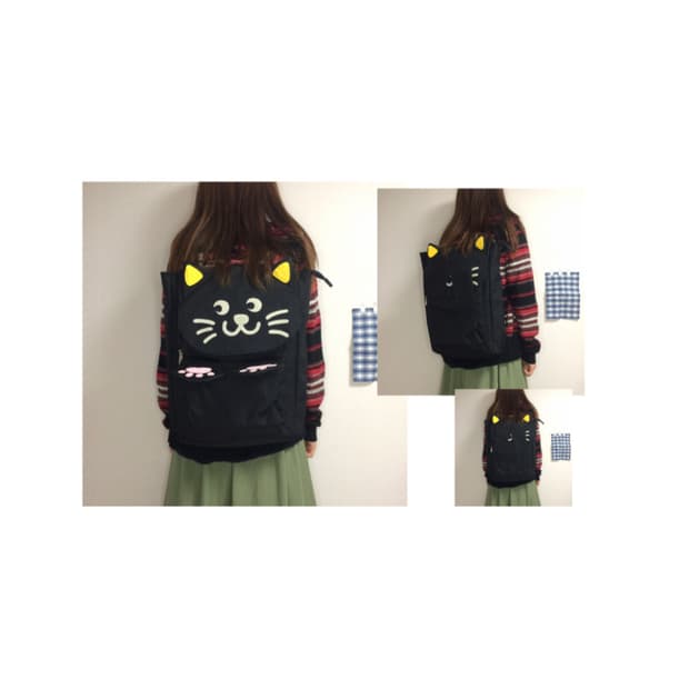 빈티지 블랙 네코 고양이 페이스 백팩