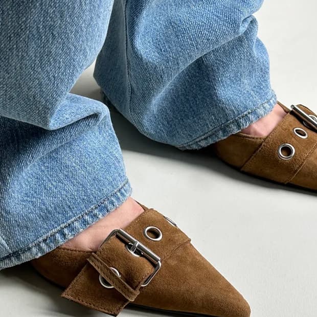 기호 pointed buckle slingback_브라운 스웨이드