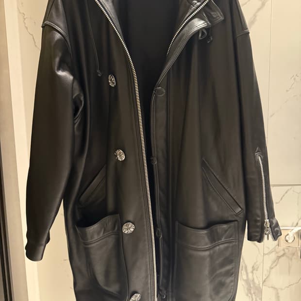 크롬하츠 가죽 후드 코트 