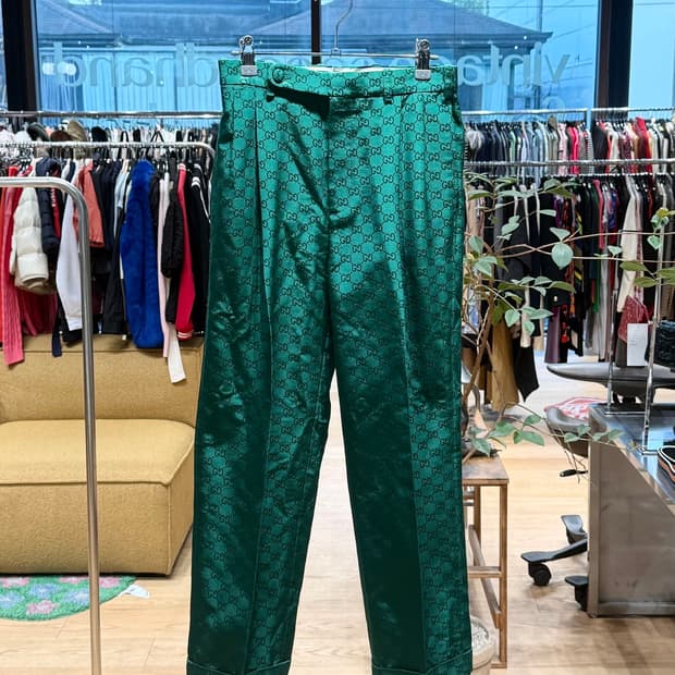 구찌 그린 GG 자카드 레이온 혼방 슬랙스 팬츠 