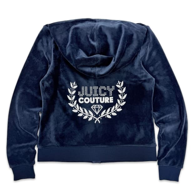 빈티지 Juicy Couture 블루 로고 벨벳 후드 집업
