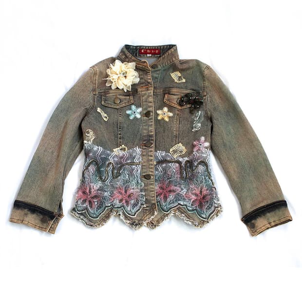 Pastel spray-lace floral jacket+2Brooch