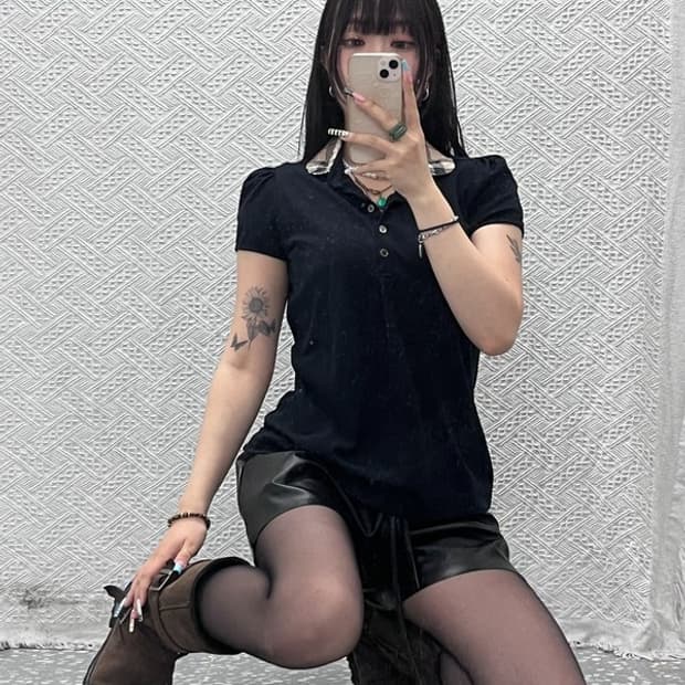 버버리 브릿 캐주얼 러블리 키치 반팔 카라티 L C12977