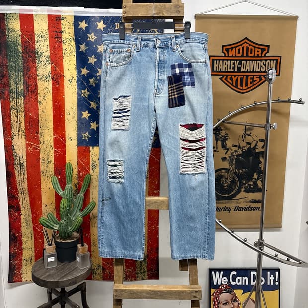 00s 리바이스 501 영국생산 패치워크 커스텀 데님팬츠 N897  