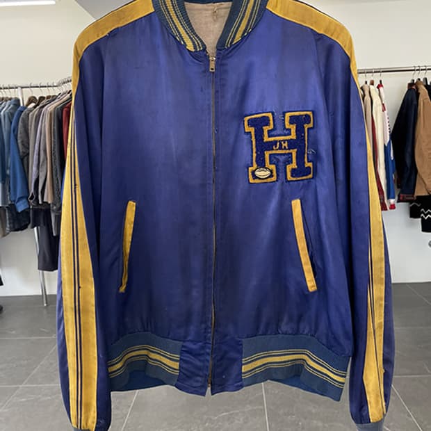 50'S SATIN LETTERMAN JACKET (L)
