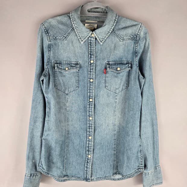 [무료배송]리바이스 XS 여성 약스판 웨스턴 데님 청 셔츠 연청