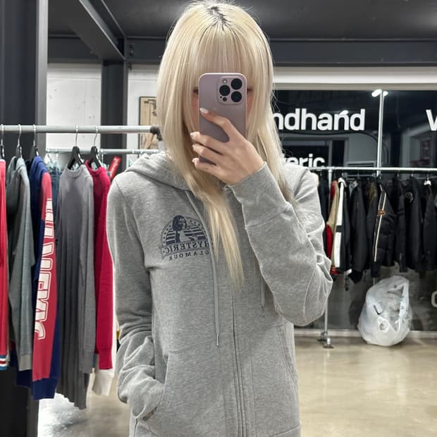 히스테릭 글래머 백로고 그레이 후드 집업