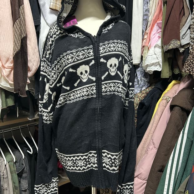 해골 스컬 니트후드집업