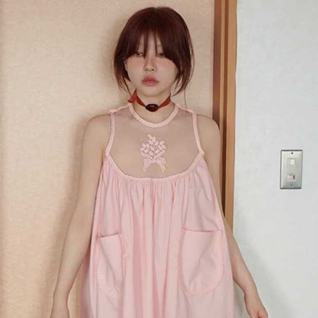 프레클 needlepoint midi dress in pink