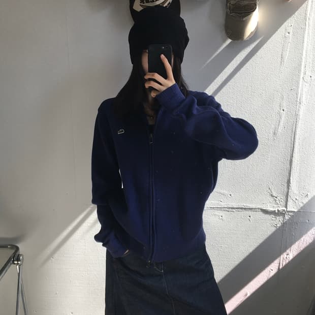 라코스테 자수패치 니트집업