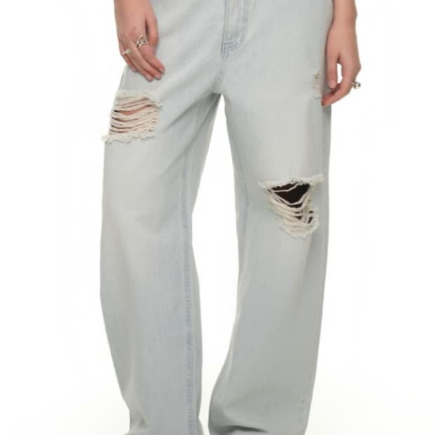 투머치택스 LOW RISE LOOSE-FIT DAMAGED JEANS (