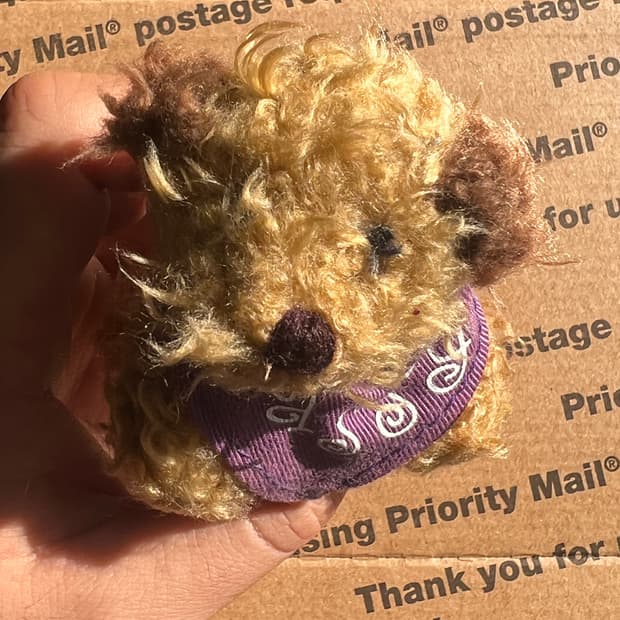 90s vtg Curly Puppy Plush Keyring