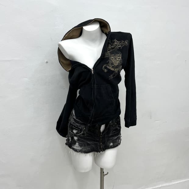 Skull embroidery hood zip-up