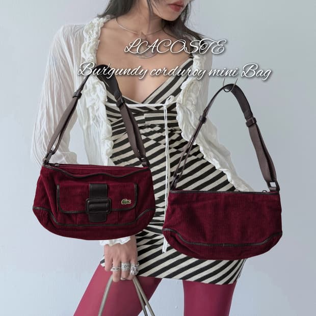 LACOSTE Burgundy corduroy mini Bag