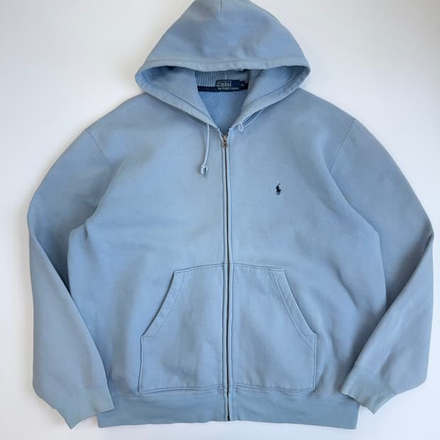 Polo  폴로 랄프로렌 자수 코튼 라이트 블루 후드집업  