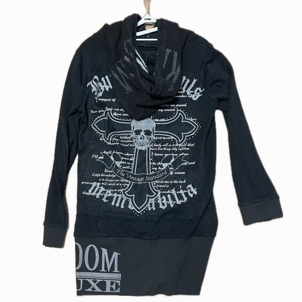 빈티지 스컬 롱 후드 