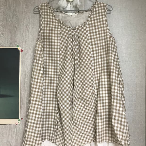 닛시 빈티지 베이지 체크 레이어드 원피스