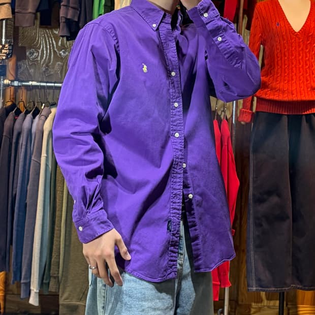 M 폴로랄프로랜 골드 포니 딥퍼플 코튼 셔츠