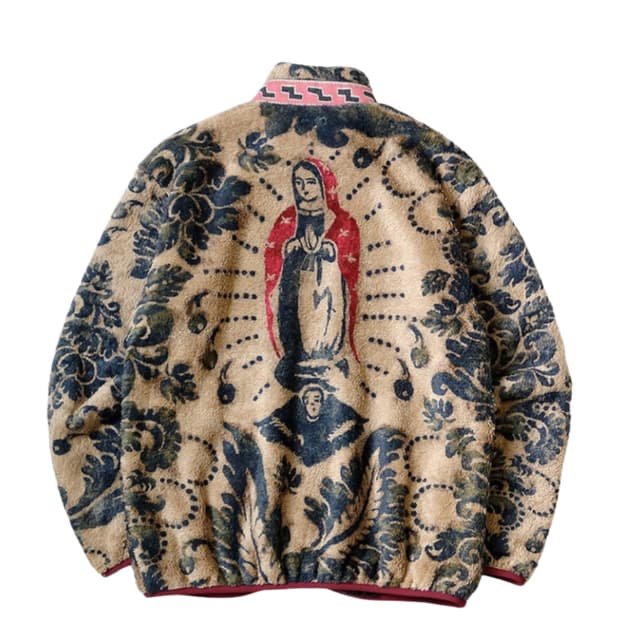 캐피탈 다마스크 패턴 마리아 플리스 집 블루종 베이지