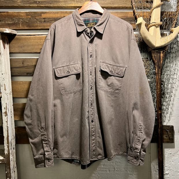 [XL]90's 에디바우어 2포켓 체크 라이닝 차콜브라운 워크 셔츠