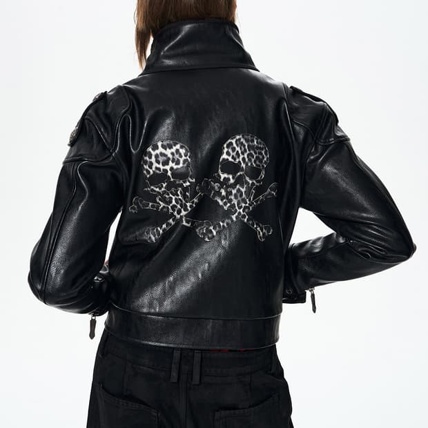 Skull Appliqué Leather Jacket