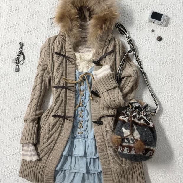 버버리 퍼 트리밍 후디드 토글 버튼 가디건