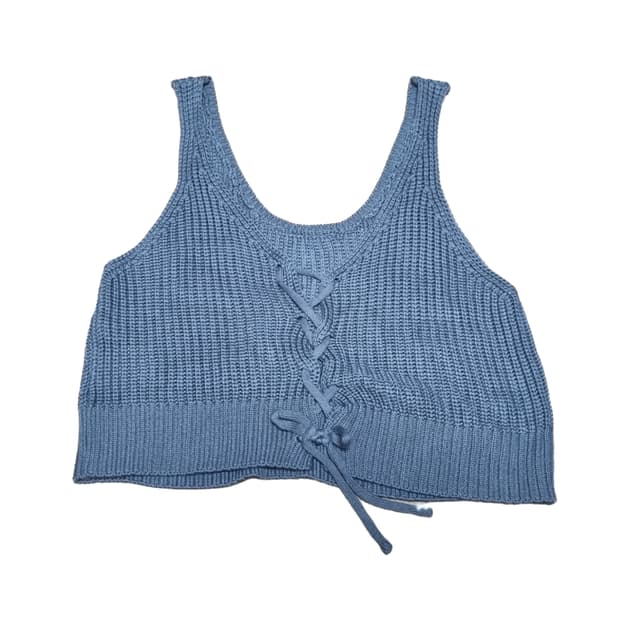 빈티지 니트 조끼 니트 베스트 레이스업 블루 소라 파랑 모리걸하구미