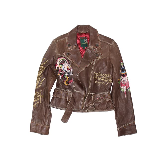 2000s Ed Hardy 에드하디 카우레더 자켓
