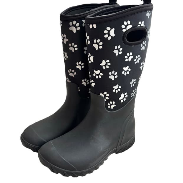 240 유니크 레인부츠 가을 겨울 강아지발바닥 블랙 패턴 노브랜드