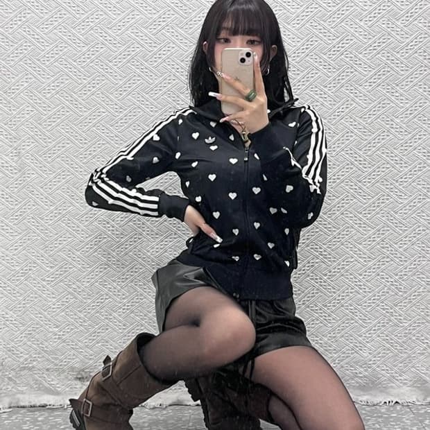 아디다스 Y2K 스트릿 펑크 하트 도트 져지 집업 85 C11274