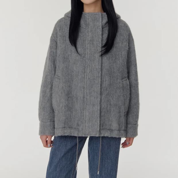 무신사 스탠다드 우먼즈 알파카 블렌드 후디드 쇼트 코트 