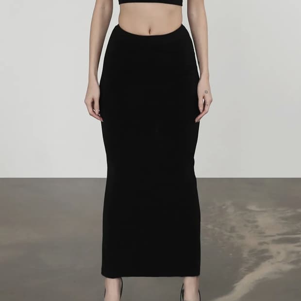 연말룩 배드블러드 워크샵 저지 맥시 스커트 블랙