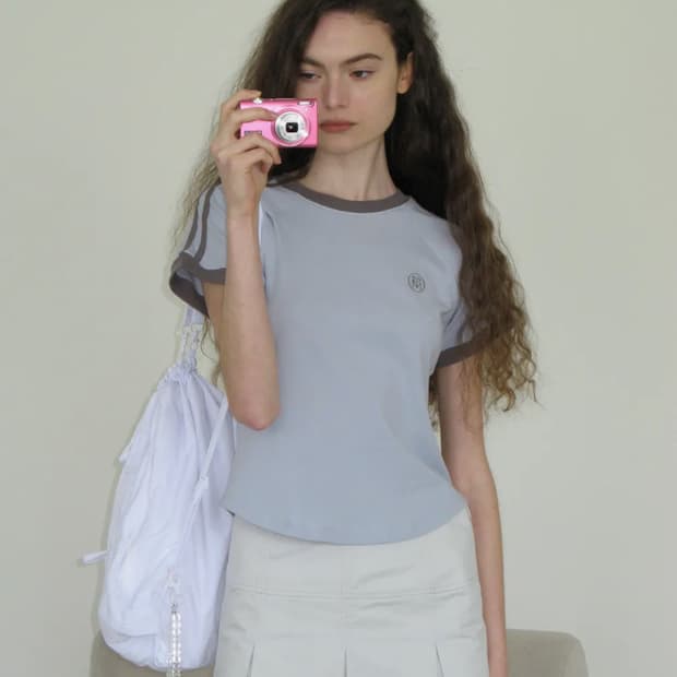 파르티멘토 우먼 컬리지 스트라이프 링거 티_스카이