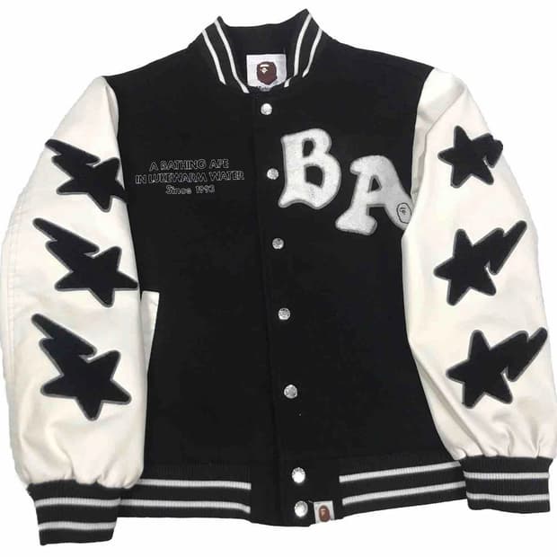 베이프 릴렉스드 핏 바시티 자켓 블랙