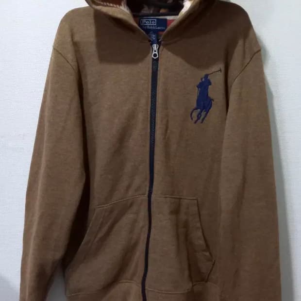 폴로 POLO 빅포니 브라운 체크 후드집업 100/L