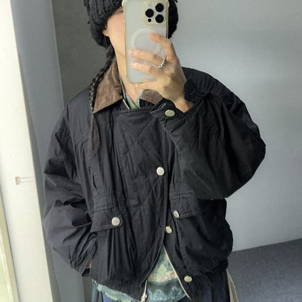 corduroy collar black bomber jacket