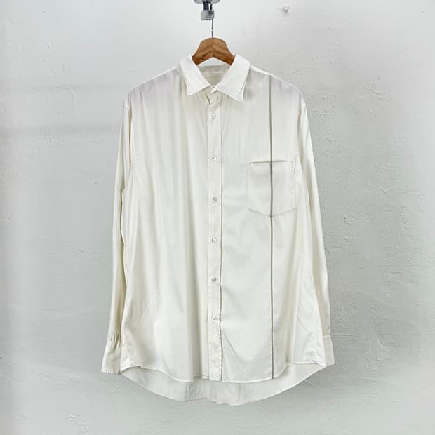 질샌더 화이트 베이직 리넨 포이카 원 포켓 셔츠