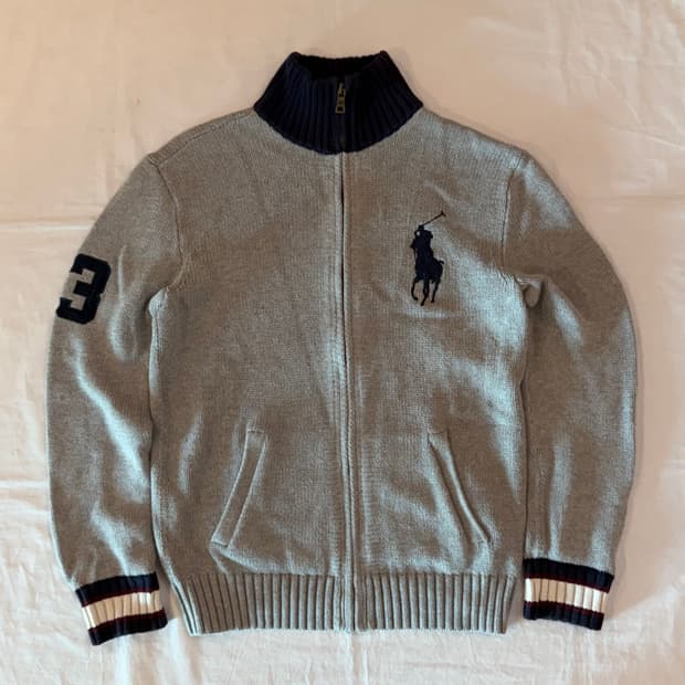 폴로 랄프로렌 빅포니 치프키프 니트 집업 져지 그레이