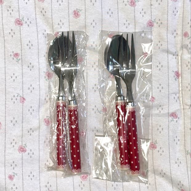 도트 봉봉 미니 수저포크 세트 🍓 (๑´  ̫ `๑) 