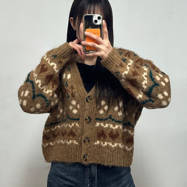 자라 자카드 울 알파카 니트 가디건