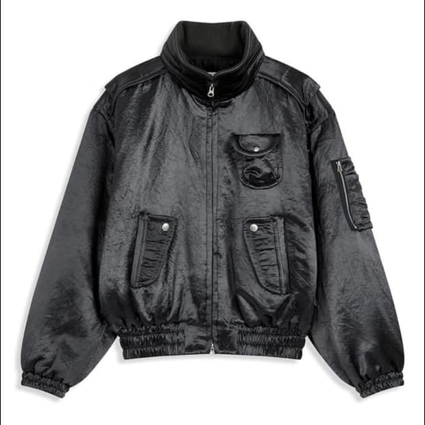 M->S 교환) 오픈와이와이 새틴 카고 봄버 차콜 자켓 교환