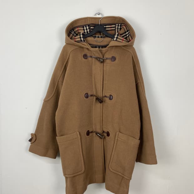 버버리 카멜 후드 울 더플 코트 os